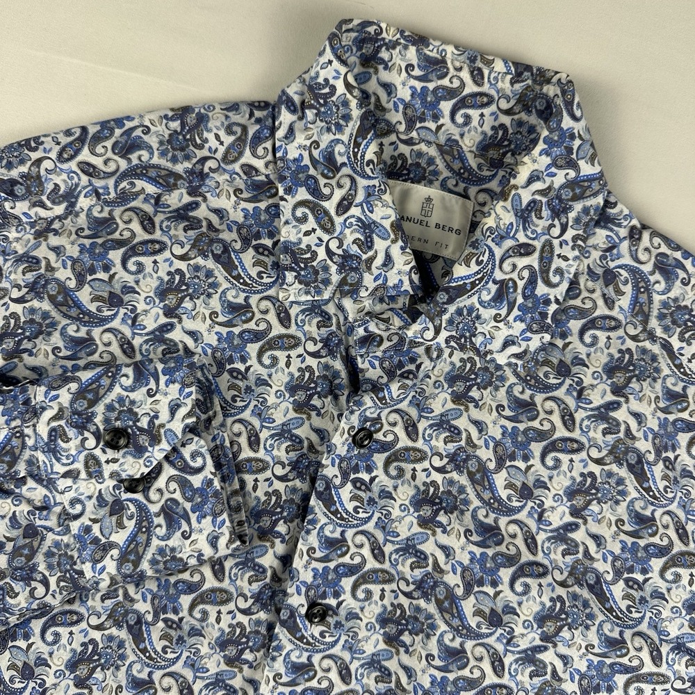 Emanuel Berg Button Front Shirt Paisley Long Sleeve Button Down Mens Medium